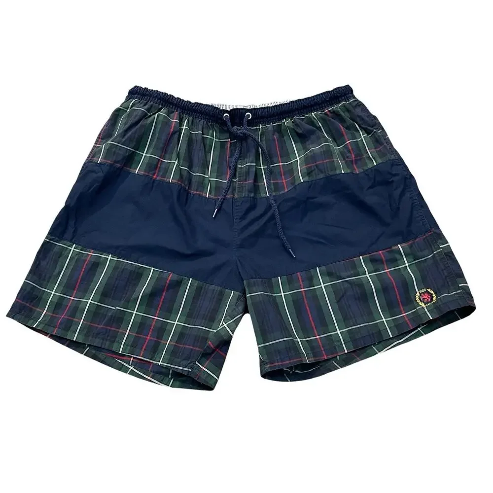 90s Vintage Tommy Hilfiger Mens Swim Trunks XL Plaid Navy Multi Preppy Old Money